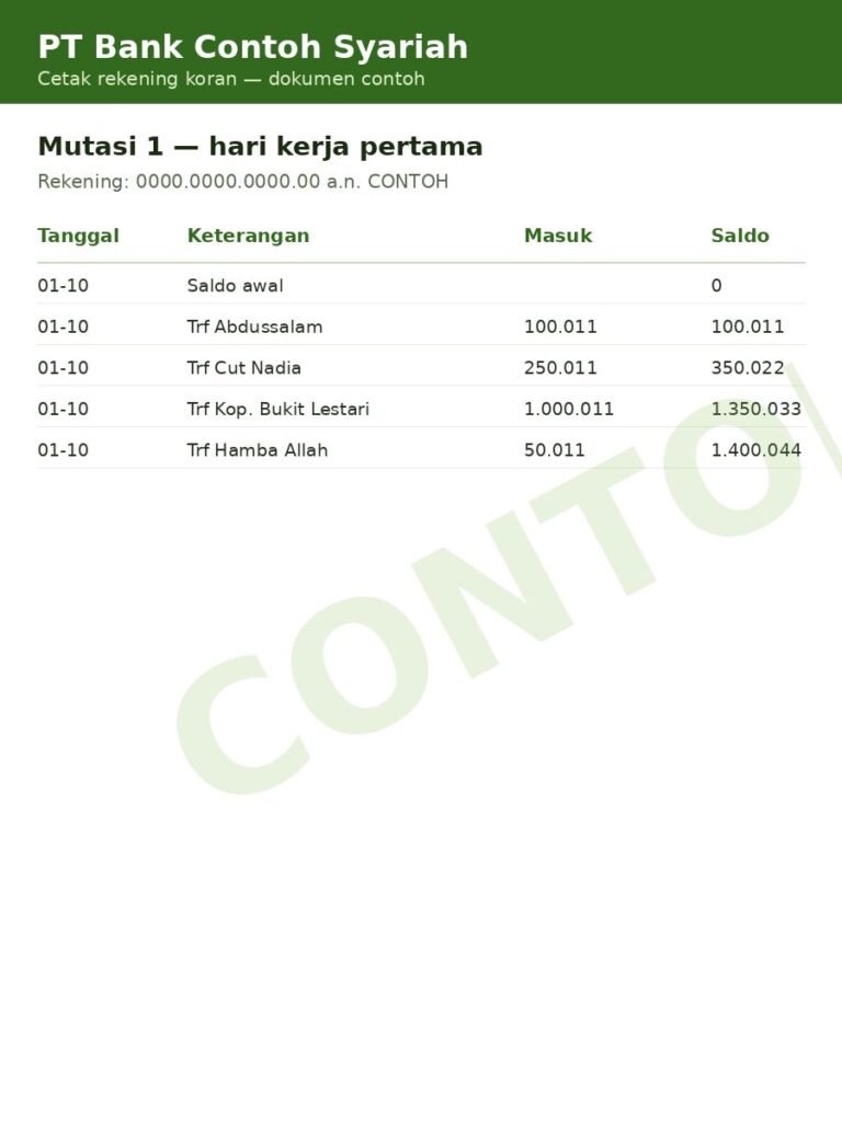 Rekening koran hari 1